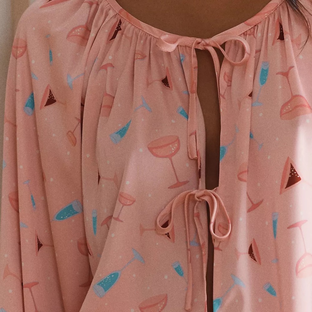 Anthropologie Beach Riot Pink Cocktail Brianne Top & Brixy Shorts Pajama Set XS - Picture 2 of 9